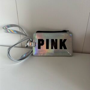 Pink brand metallic silver ID lanyard